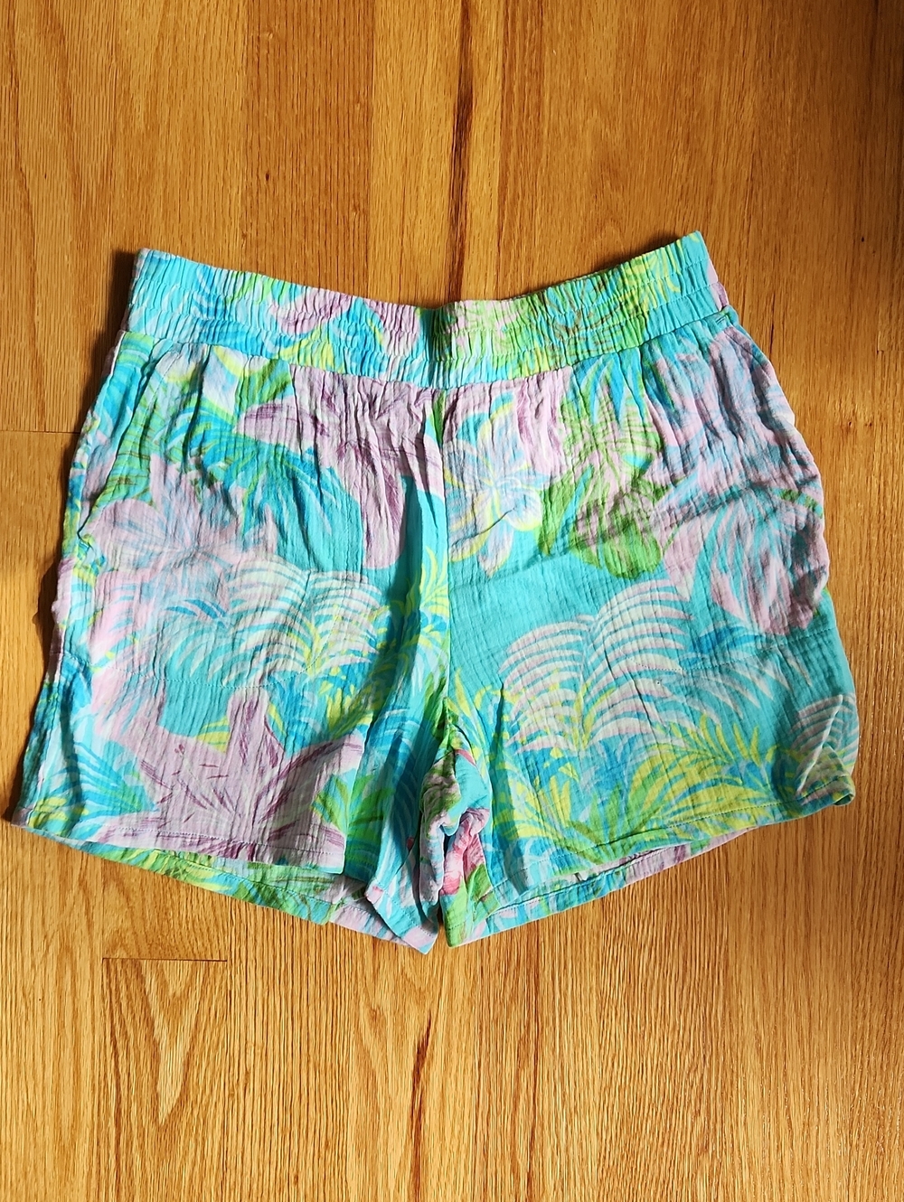 Belle BEACH by Kim Gravel, Tropical Turquoise Elastic-Waist Shorts, Sz S